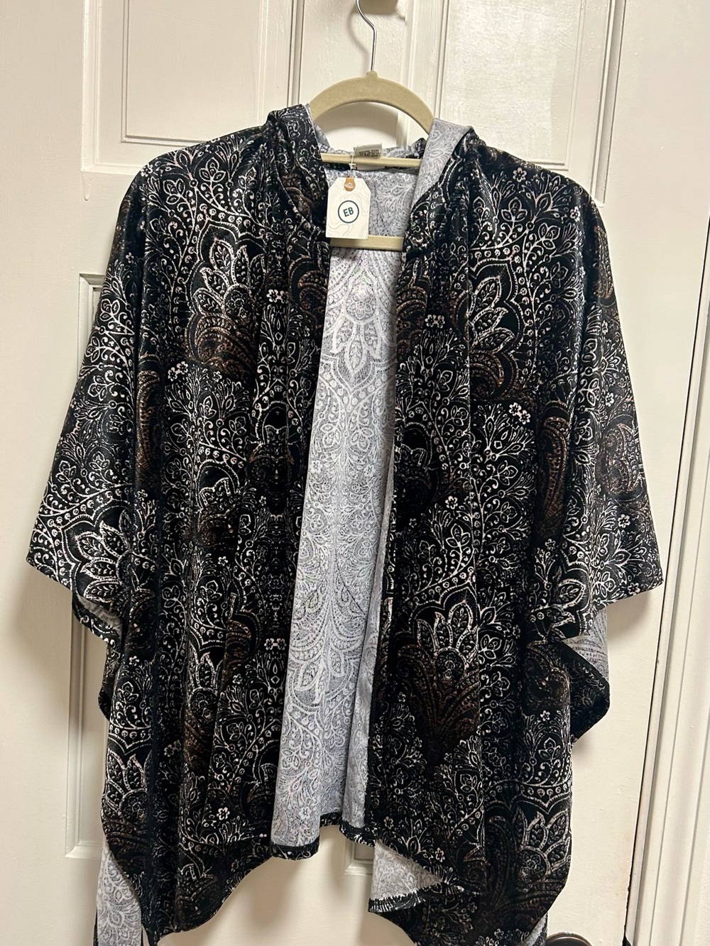 EARTHBOUND Hooded Black Velvet Paisley Draped Cape